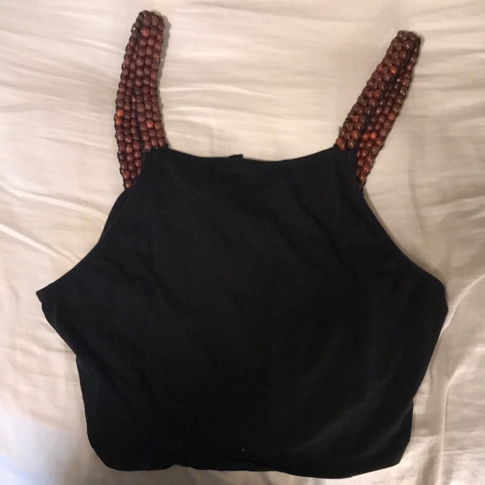 urban outfitters black top with beaded arm straps in size medium